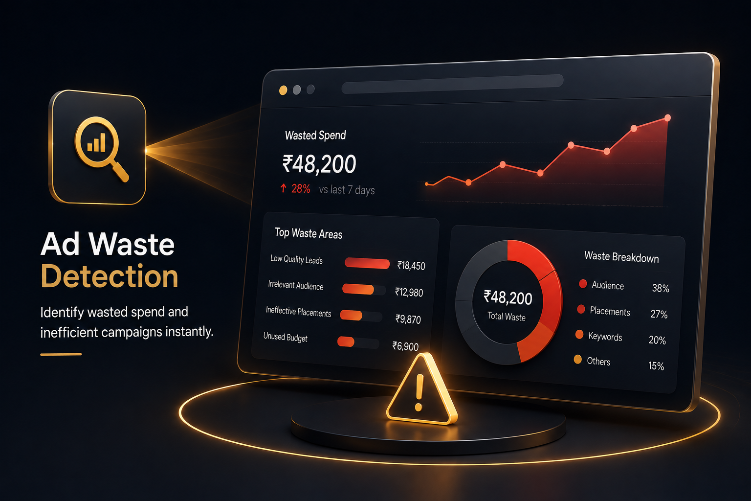 Illustrative ad waste detection interface